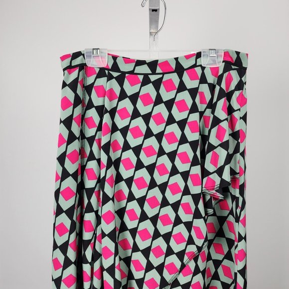Diane Von Furstenberg Pink and Green Geometric Midi Skirt - Picture 2 of 10